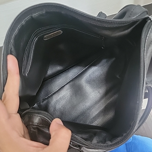 Giani Bernini Small Black Leather Handbag Purse Tassel Zip Double Hadle - Picture 5 of 6